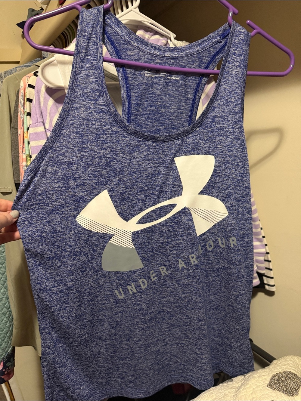 Under Armour Blue Heather Racerback Tank with White Logo